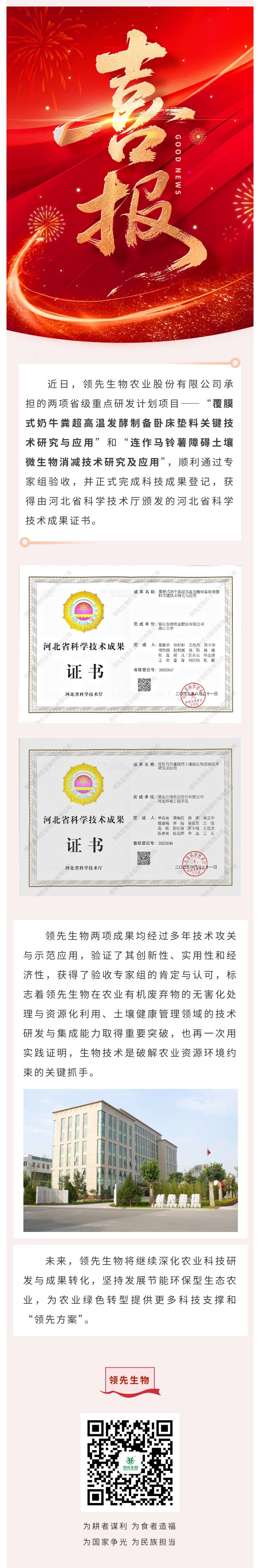 【喜訊】領(lǐng)先生物斬獲兩項省級科技成果！